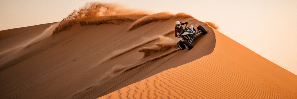 Adventurous quad biking in Dubai desert.
