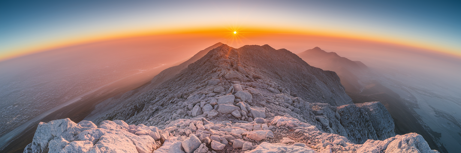 Dramatic sunrise view from Jebel Hafit summit