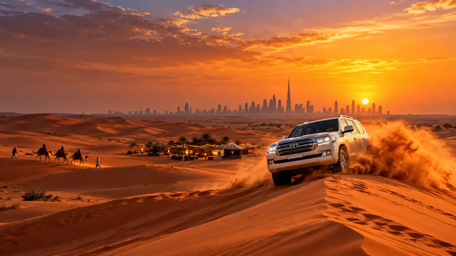 Desert safari Dubai – red dunes at sunset